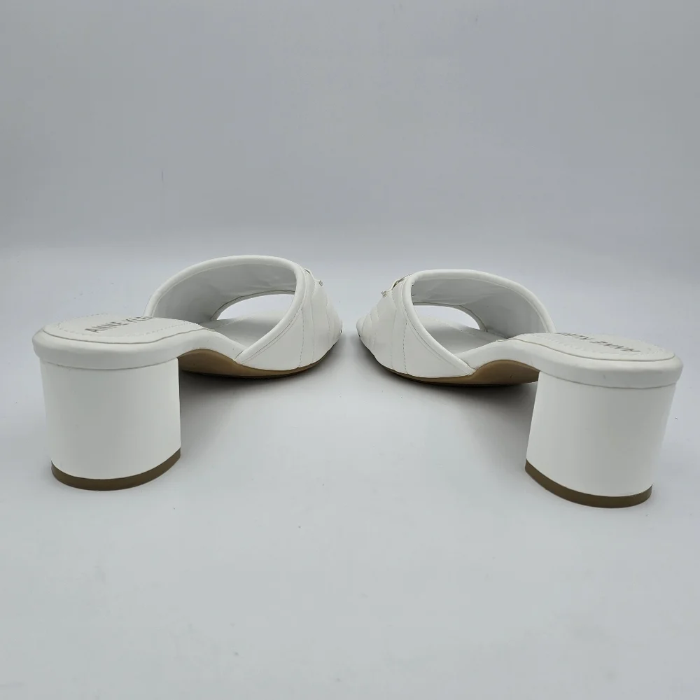 NWOT Anne Klein Kendra Slippers (Block Heel Slide Sandals), White & Gold, 9.5M - Picture 7 of 16